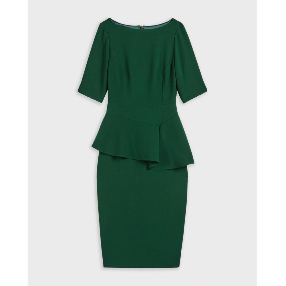 Ted Baker Romolaa Peplum Detail Short Sleeve Dress Dark Green